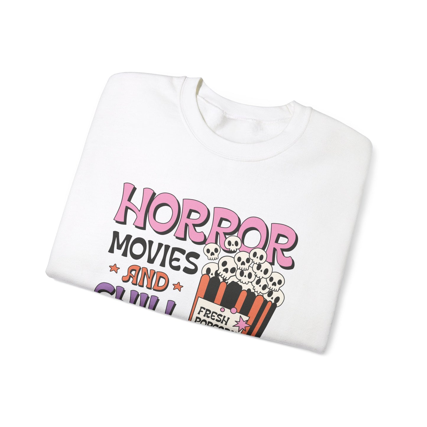 Horror Movies and Chill Sweatshirt Whimsigoth Halloween Sweater Horror Lover Sweatshirt Spooky Popcorn Cute Halloween Scary Movie Fan Gift