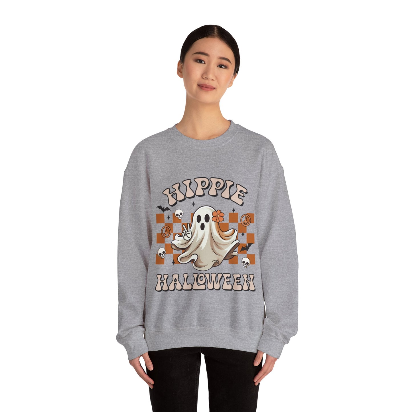 Hippie Halloween Sweatshirt Cute Ghost Sweatshirt Retro Ghost Halloween Sweater Groovy Halloween Sweat Trendy Boho Crewneck Fall Hippy Gift