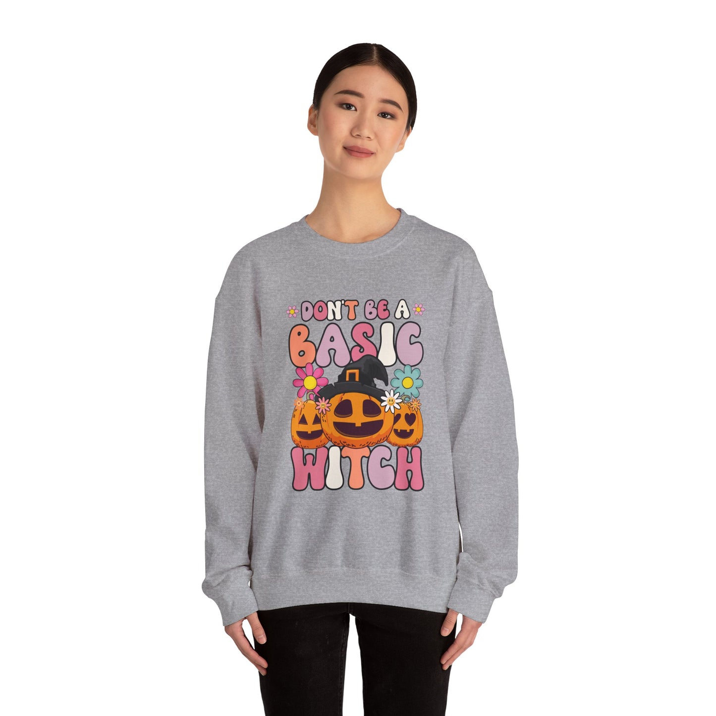 Don't Be a Basic Witch Sweatshit Retro Halloween Sweater Groovy Halloween Witch Sweat Spooky Season Apparel Crewneck Halloween Women Gift