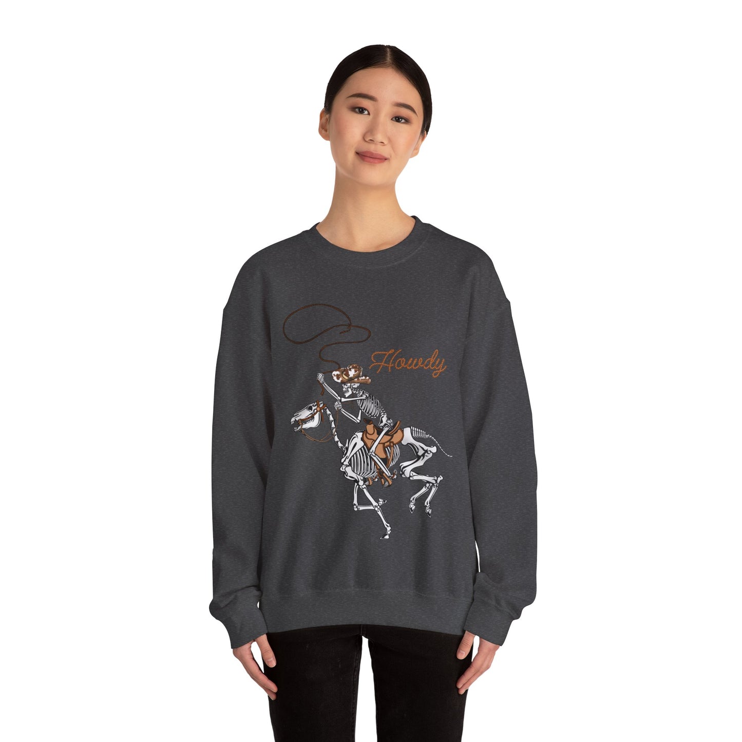 Howdy Halloween Sweatshirt Retro Western Halloween Sweater Skeleton Cowboy Horse Crewneck Halloween Party Sweatshirt Western Cowboy Yee Haw