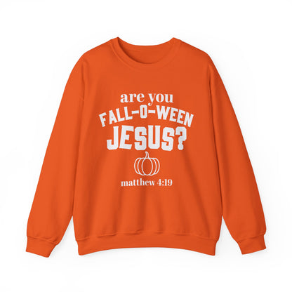 Are You Fall-O-Ween Jesus Sweatshirt Falloween Jesus Halloween Sweater Christian Religious Crewneck Follow Jesus Sweater Matthew Bible 4:19