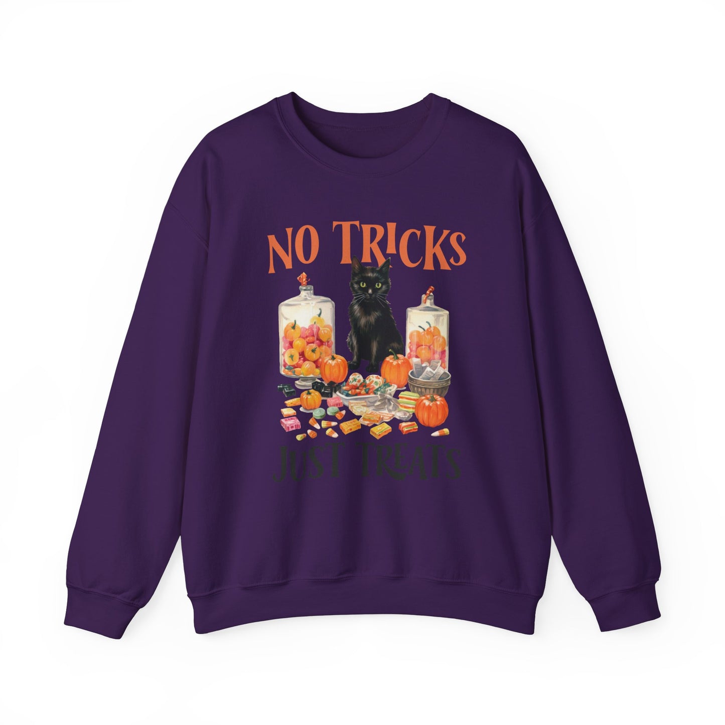 No Tricks Just Treats Sweatshirt Vintage 1950s Halloween Sweater Halloween Party Sweatshirt Retro Halloween Fall Sweater Funny Cat Lover