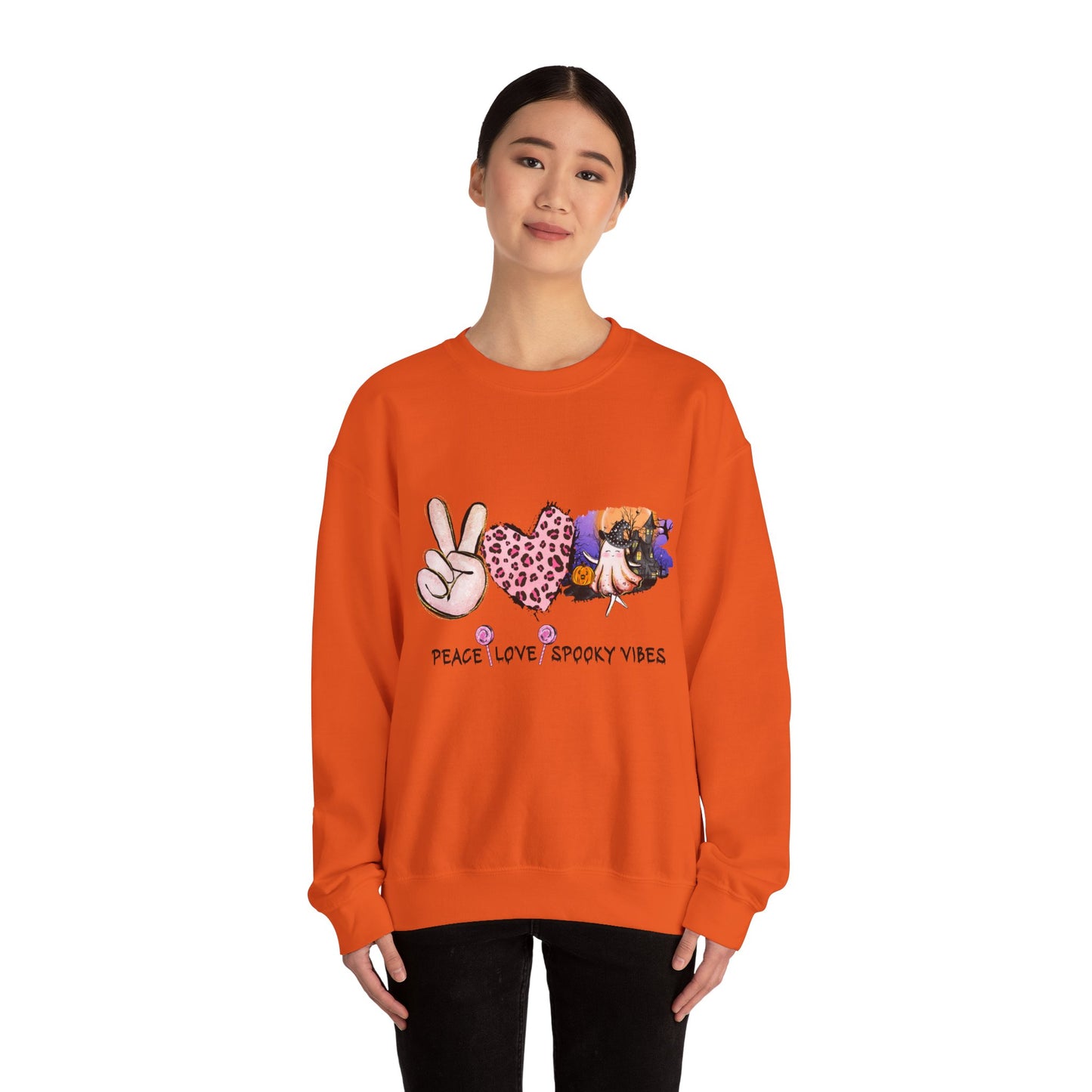 Peace Love Spooky Vibes Sweatshirt Retro Vintage Halloween Sweater Funny Halloween Apparel Spooky Season Crewneck Trendy Boho Halloween Gift