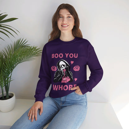 Boo You Whore Sweatshirt Funny Halloween Sweater Spooky Season Sweatshirt Horror Movie Halloween Outfit Ghostface Valentine Sweatshirt Gift