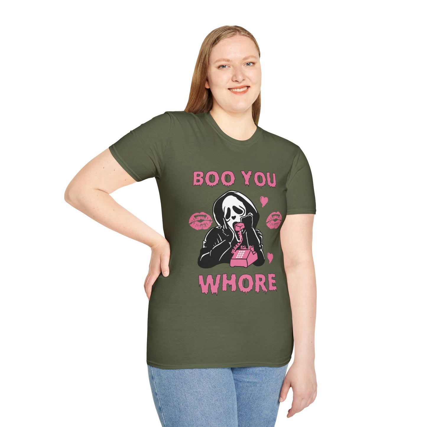 Boo You Whore Unisex T-shirt Funny Halloween T-shirt Spooky Season Tee Shirt Horror Movie Halloween Outfit Ghostface Valentine T-Shirt Gift