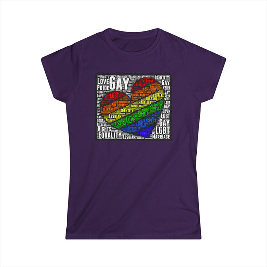 Women's LGBTQ Lesbian Gay Pride Word Cloud T-Shirt, Proud Love Support Gift, Rainbow Heart Apparel,Unique Pride Month t shirt