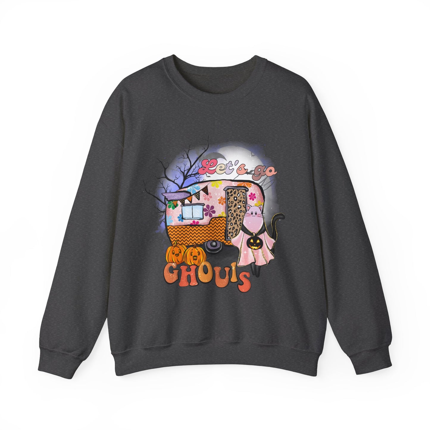 Lets Go Ghouls Sweatshirt Retro Halloween Sweater Funny Cat Halloween Sweat Spooky Season Crewneck Groovy Girls Trip Halloween Party Outfit