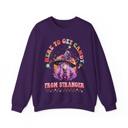 Here To Get Candy From Stranger Sweatshirt Funny Halloween Sweater Anime Witch Sweatshirt Retro Halloween Sweater Halloween Witch Crewneck