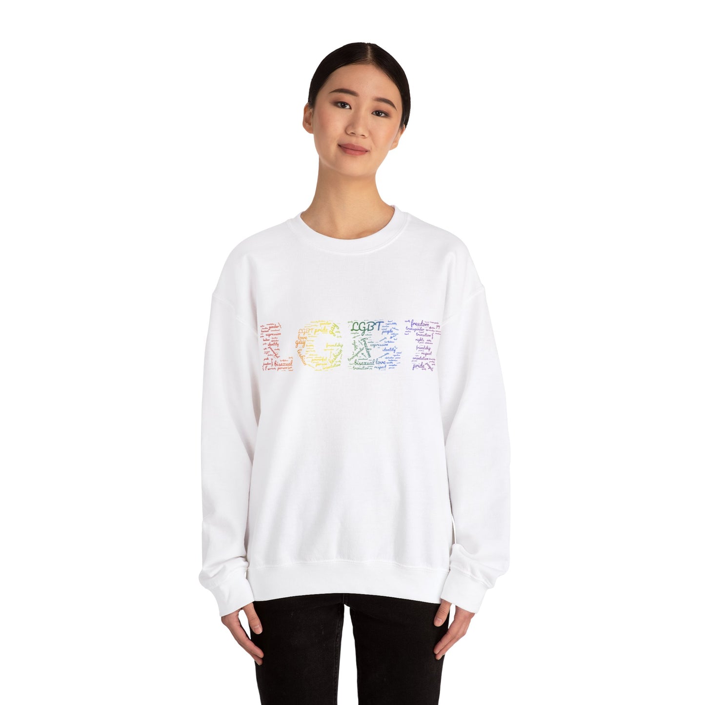 LGBT Unisex Crewneck Sweatshirt Lesbian Gay Pride Word Cloud Sweater Proud Support Gift Unique Pride Month Apparel Clothing