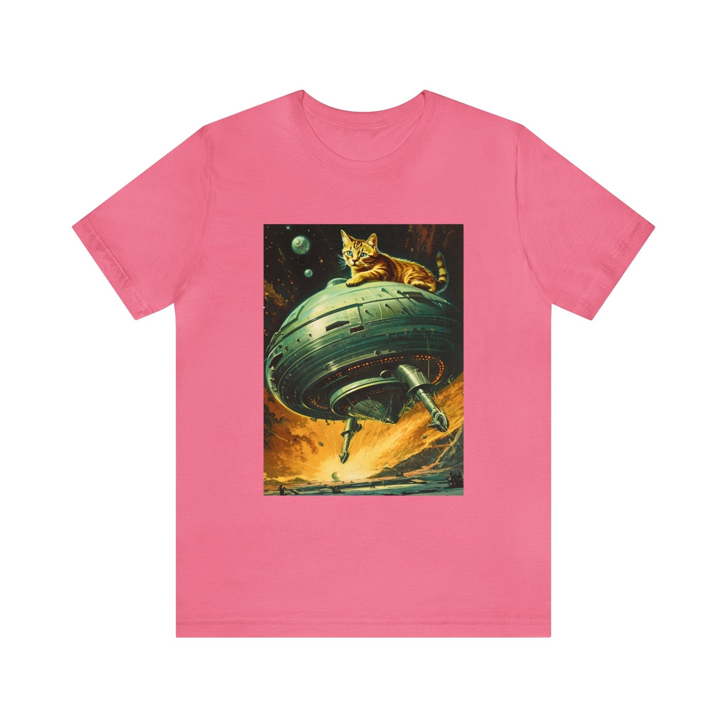 Funny Spaceship Cat UFO Shirts Cat Lover Tee Weird Cool Gift Retro Vintage Graphic UAP tshirt Galaxy Cat Unisex T-Shirt Unique Flying Saucer