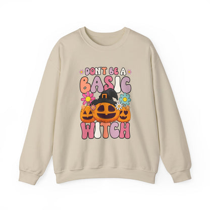 Don't Be a Basic Witch Sweatshit Retro Halloween Sweater Groovy Halloween Witch Sweat Spooky Season Apparel Crewneck Halloween Women Gift