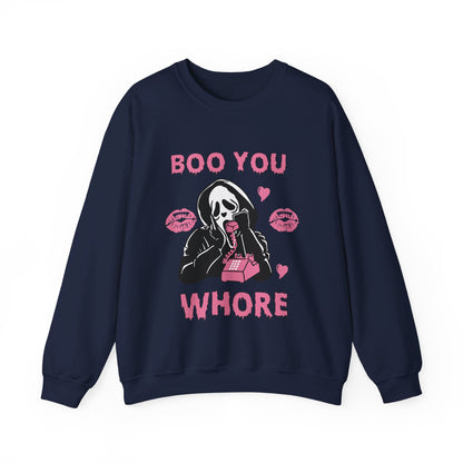 Boo You Whore Sweatshirt Funny Halloween Sweater Spooky Season Sweatshirt Horror Movie Halloween Outfit Ghostface Valentine Sweatshirt Gift