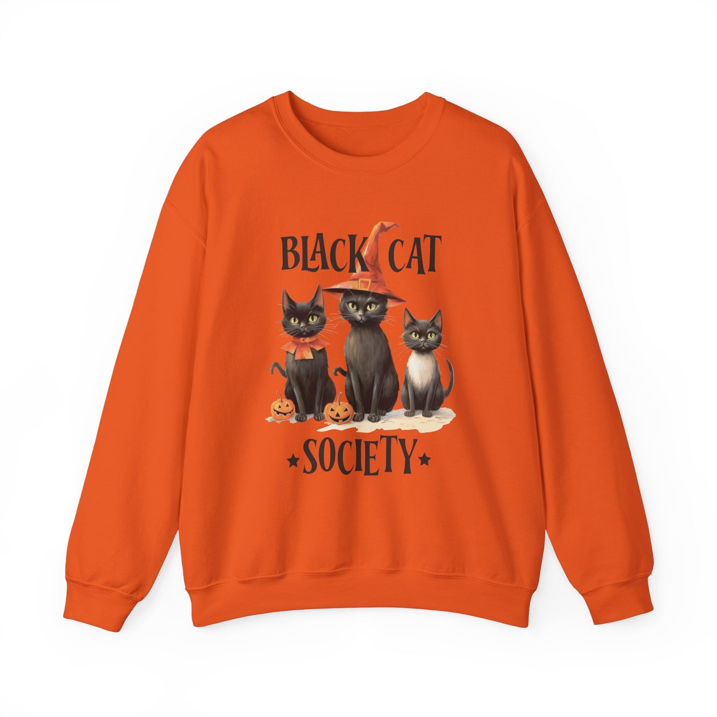 The Black Cat Society Halloween Sweatshirt Vintage Cats 1950s Halloween Sweater Retro Spooky Fall Season Funny Sweater Halloween Cat Lover