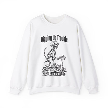 Digging up Trouble Halloween Sweatshirt Skeleton Dog Halloween Sweater Retro Funny Dog Halloween Pullover Sweater Dog Lover Gift Dog Owner