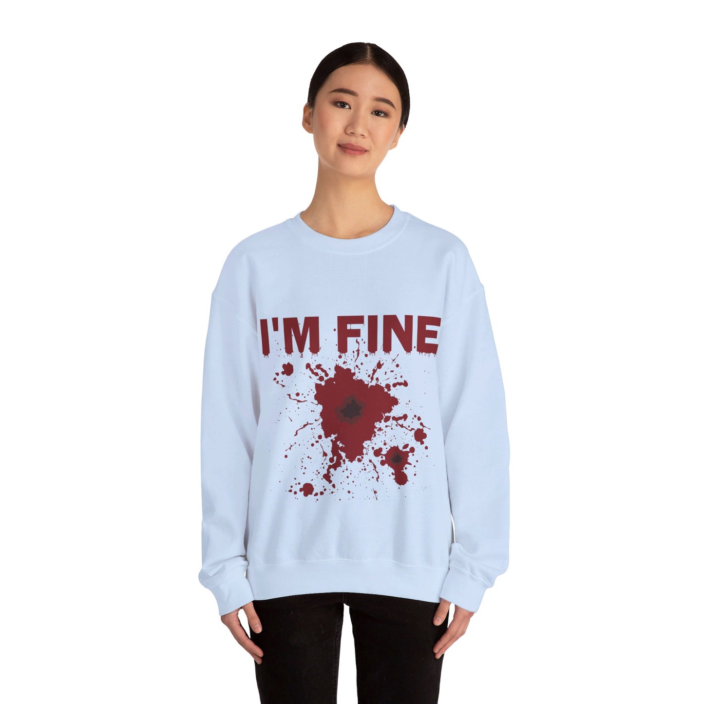 I'm Fine Sweatshirt Bloody Bullet Hole Sweater Funny Halloween Sweatshirt Funny Horror Fan Club Sweater Horror Movie Addict Gift Bloody Tee