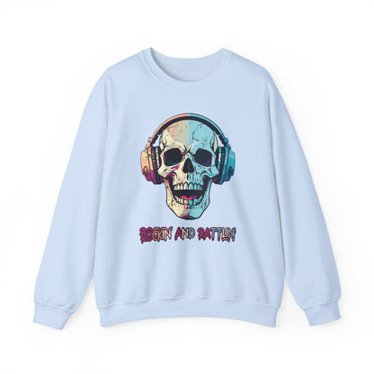 Retro Halloween Sweatshirt Groovy Skull Headphones Crewneck Vintage Fall Sweater 1970s Halloween Apparel Funny Unique Novelty Unisex Gift