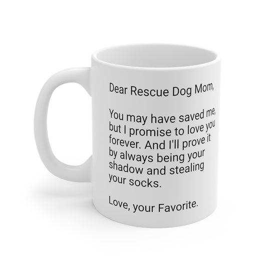 Rescue Dog Mother's Day 11oz Coffee Mug,"..stealing your socks..", Funny Novelty Dog Mother's Present, Rescue Dog Mom Gift, Canine Lover Cup