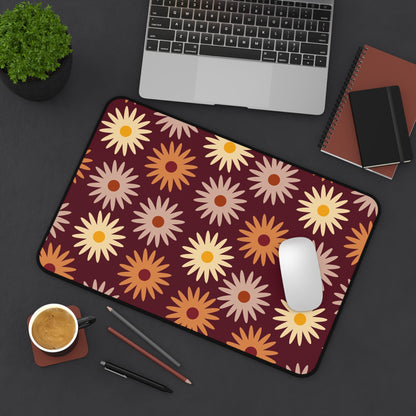 Retro Floral Desk Mat Groovy Boho Chic Office Desk Accessories 60s 70s Hippie Flower Power Mouse Pad Funky Vintage Desk Pad Gift Idea Ladies