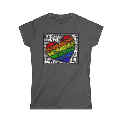 Women's LGBTQ Lesbian Gay Pride Word Cloud T-Shirt, Proud Love Support Gift, Rainbow Heart Apparel,Unique Pride Month t shirt