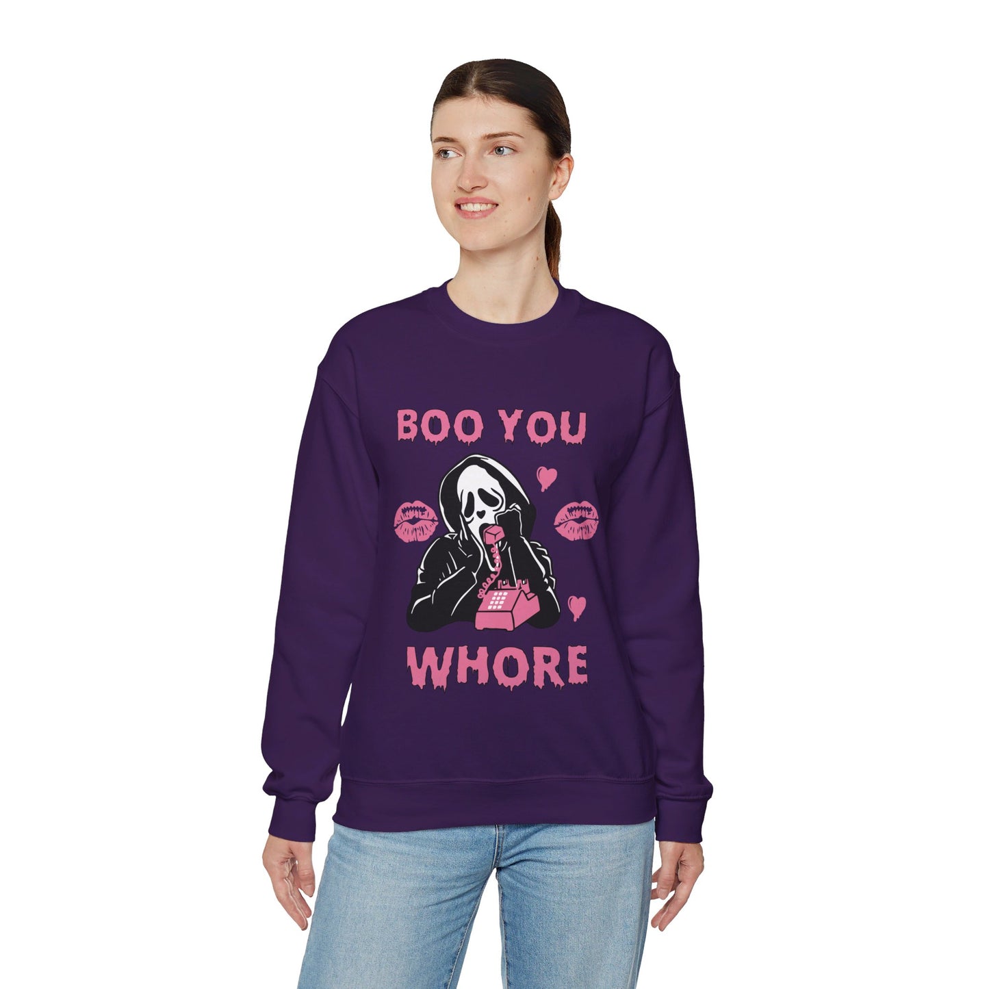 Boo You Whore Sweatshirt Funny Halloween Sweater Spooky Season Sweatshirt Horror Movie Halloween Outfit Ghostface Valentine Sweatshirt Gift