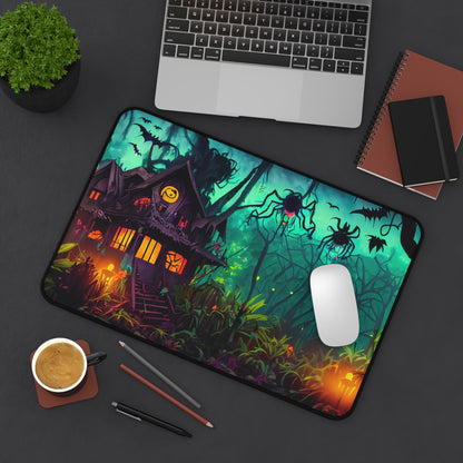 Retro Halloween Desk Mat Haunted House Office Desk Accessory Whimsigoth Mouse Pad Spooky Bats Desk Pad XL Creepy Spiders Gaming Mousepad