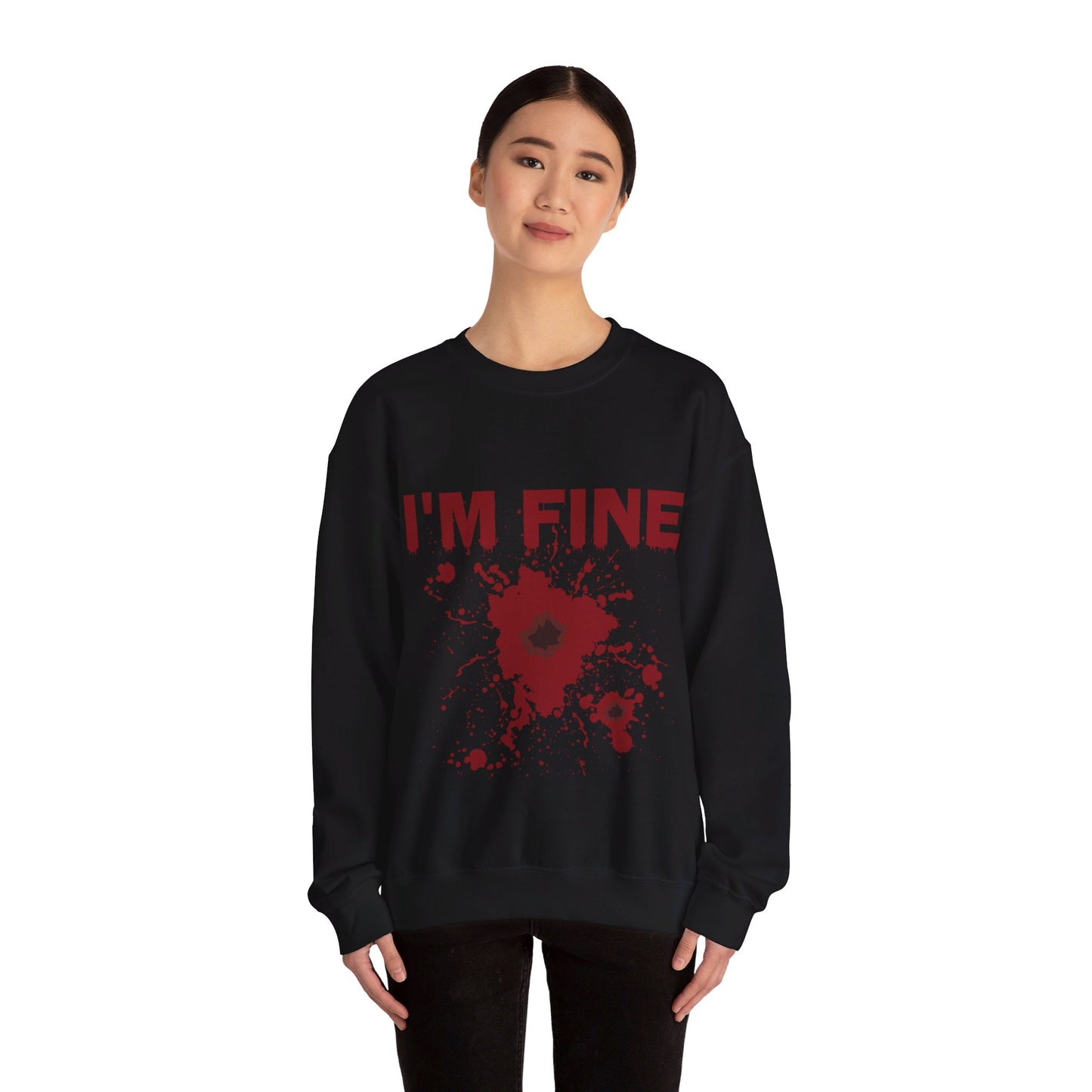 I'm Fine Sweatshirt Bloody Bullet Hole Sweater Funny Halloween Sweatshirt Funny Horror Fan Club Sweater Horror Movie Addict Gift Bloody Tee