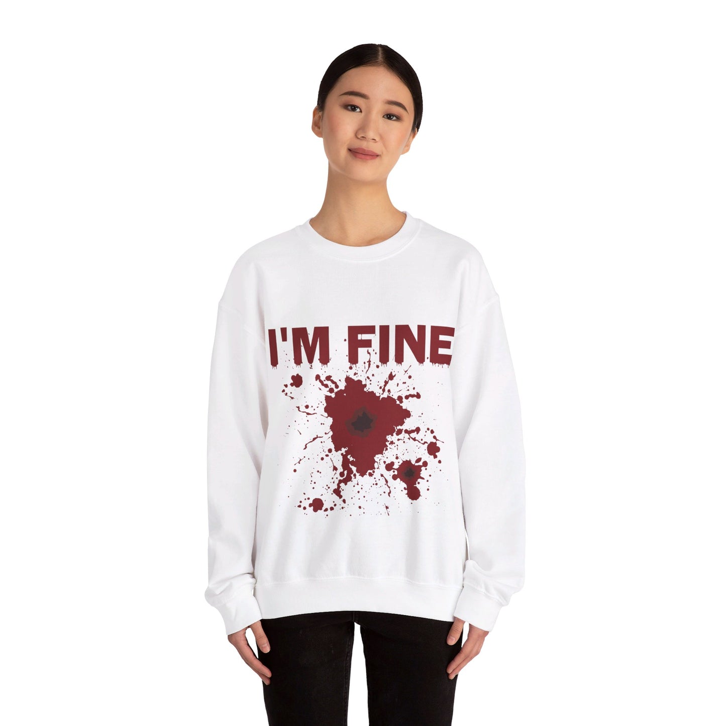 I'm Fine Sweatshirt Bloody Bullet Hole Sweater Funny Halloween Sweatshirt Funny Horror Fan Club Sweater Horror Movie Addict Gift Bloody Tee