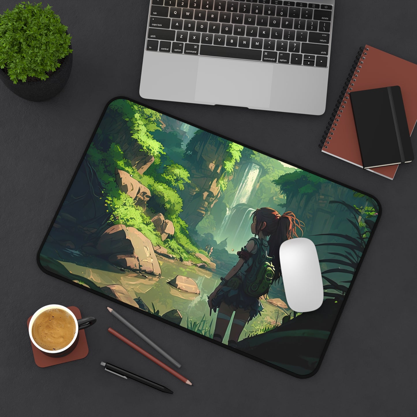 Anime Amazon Rainforest Desk Mat Japanese Office Desk Accessory Manga Waterfall Mouse Pad XL Desk Pad Large Gaming Mousepad Unique Gift Idea