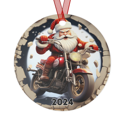 3D Breakthrough Santa Motorbike Ornament 2024 Christmas Decoration 2024 Heirloom Keepsake Round Metal Funny Santa Ornament Exchange Gift