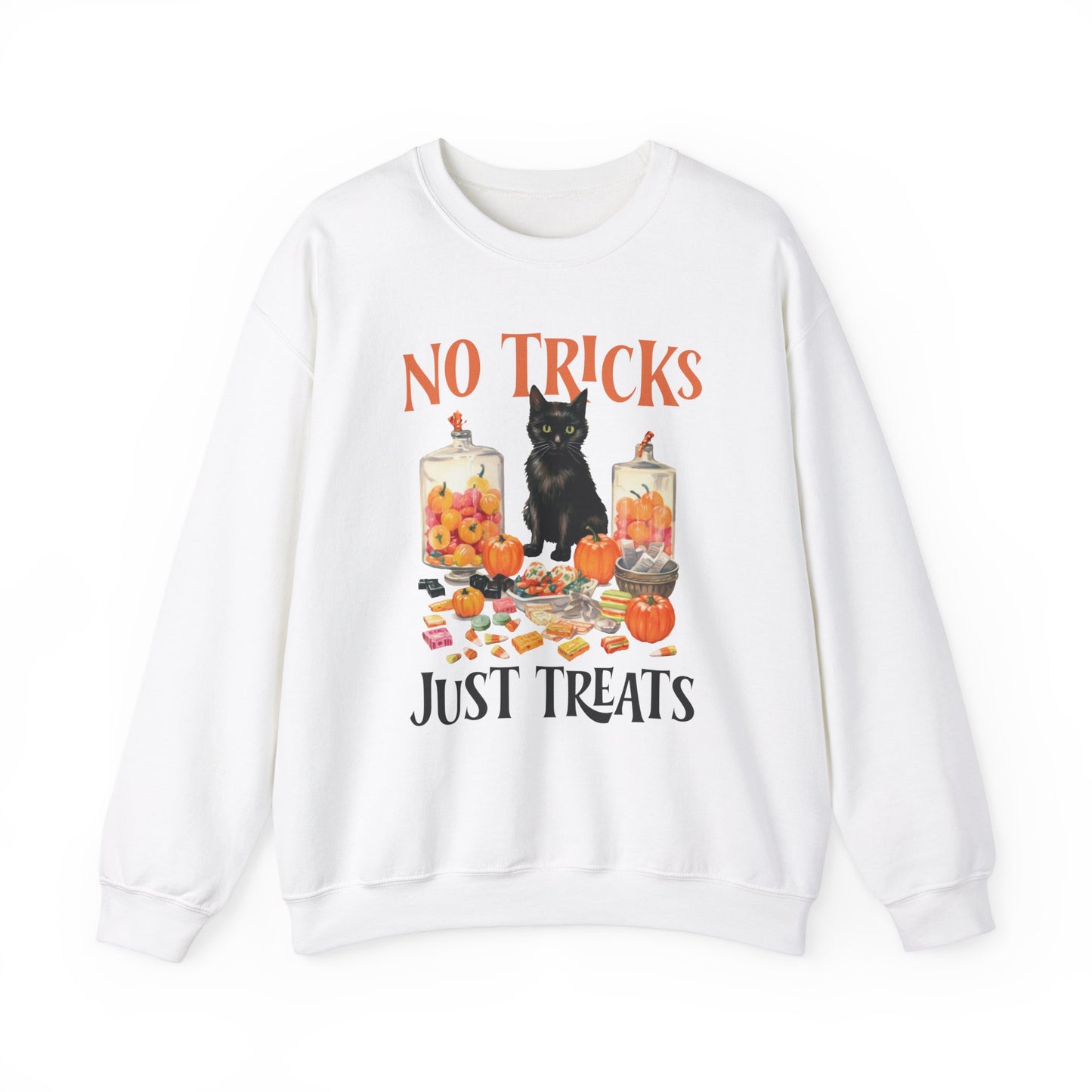 No Tricks Just Treats Sweatshirt Vintage 1950s Halloween Sweater Halloween Party Sweatshirt Retro Halloween Fall Sweater Funny Cat Lover