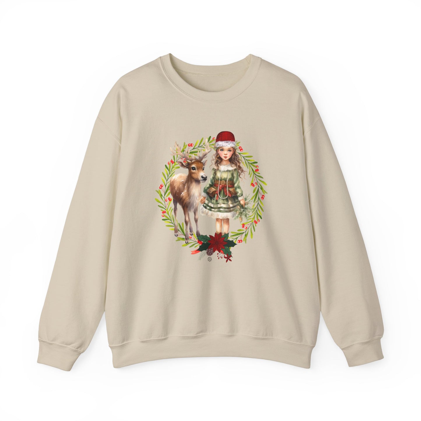 1950s Vintage Reindeer Christmas Sweatshirt Vintage Girl and Reindeer Sweater Retro Christmas Sweater Vintage Graphic Tee  Rudolph Crewneck