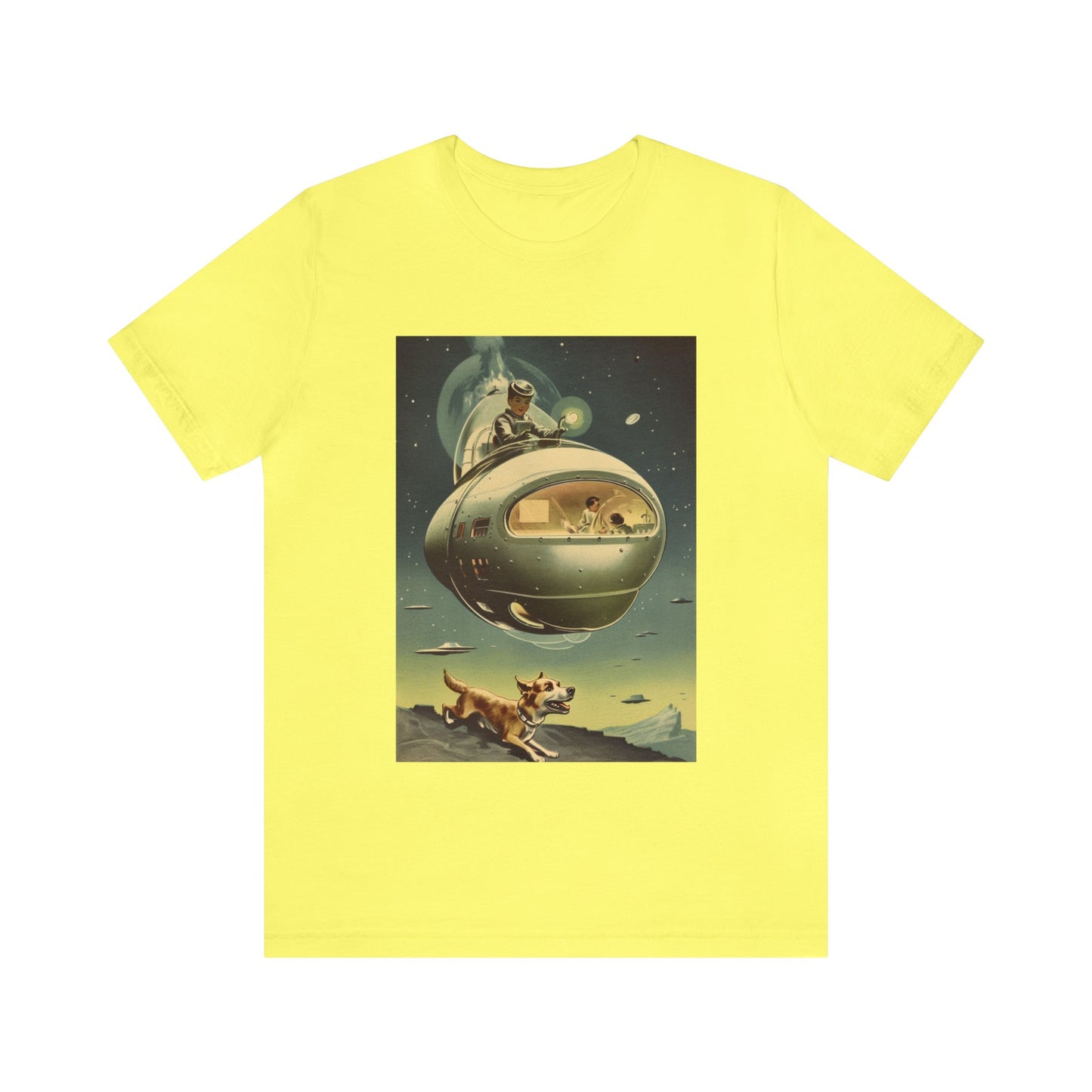 Funny Spaceship Dog UFO Shirts Unique Flying Saucer Weird Cool Gift Retro Vintage Graphic UAP tshirt Galaxy Dog Unisex T-Shirt Dog Lover Tee