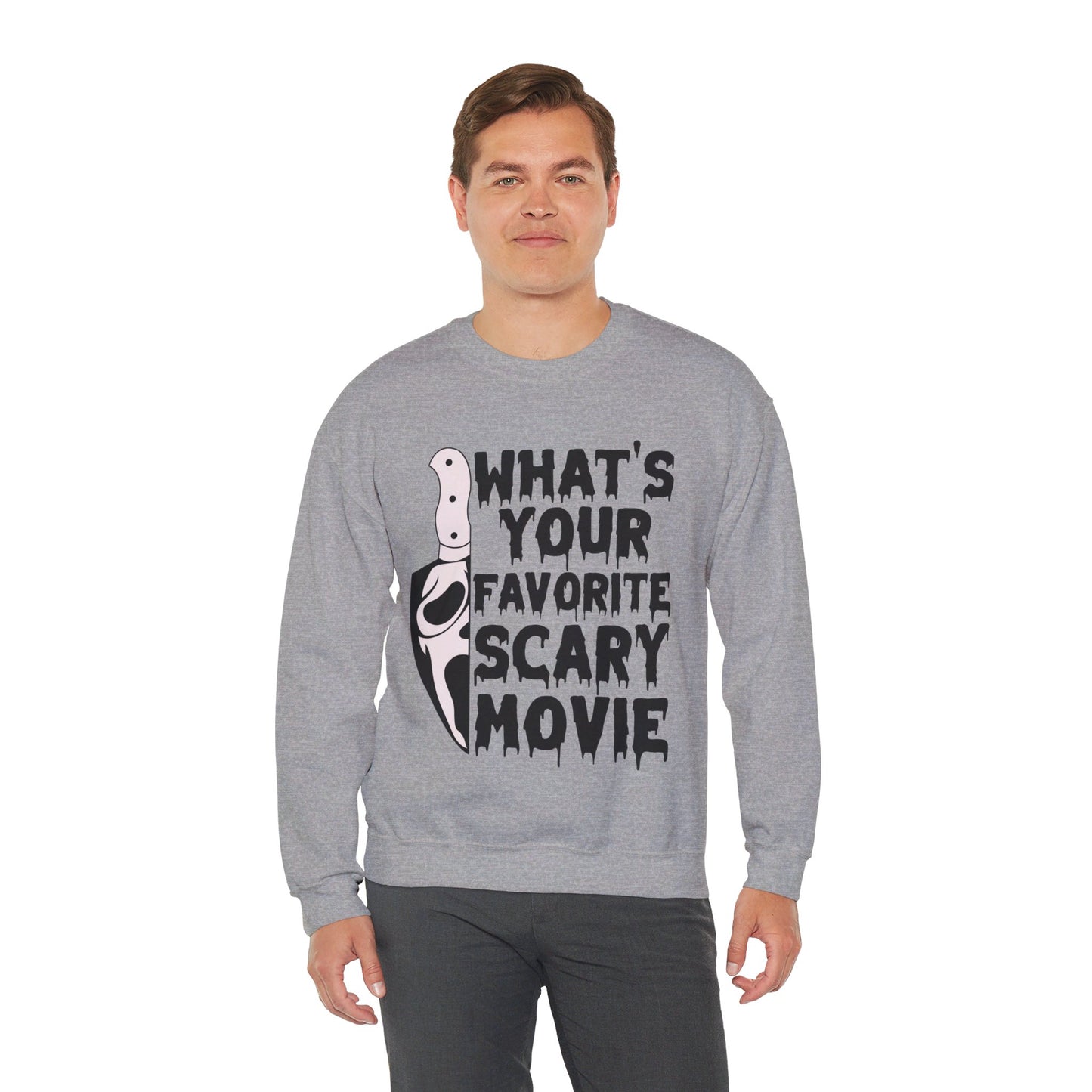 What's Your Favorite Scary Movie Sweatshirt Horror Movie Addict Sweater Ghostface Halloween Sweatshirt Scream Sweater Gift Horror Movie Club