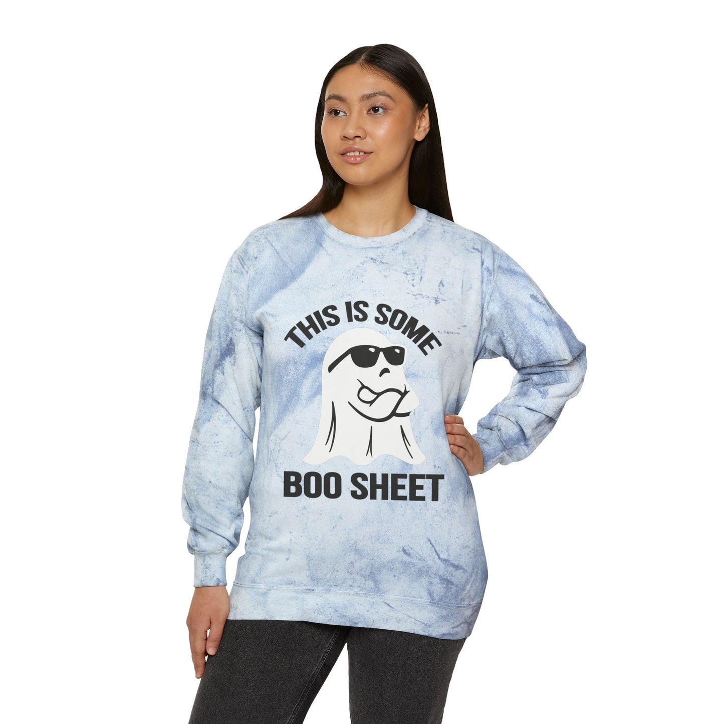 This Is Boo Sheet Sweatshirt Funny Halloween Sweater Retro Halloween Sweatshirt Spooky Season Sweater Hippie Halloween Color Blast Sweater