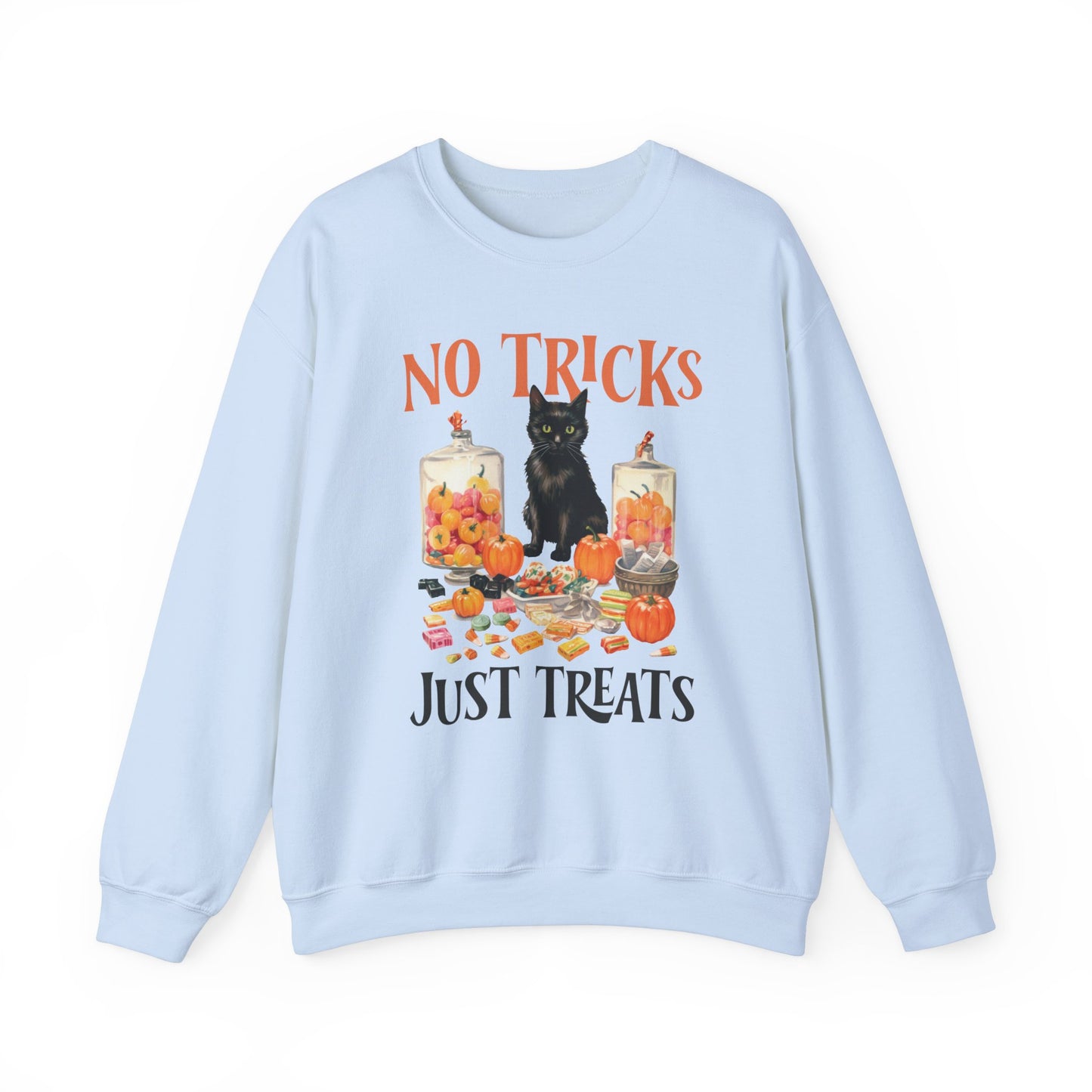 No Tricks Just Treats Sweatshirt Vintage 1950s Halloween Sweater Halloween Party Sweatshirt Retro Halloween Fall Sweater Funny Cat Lover