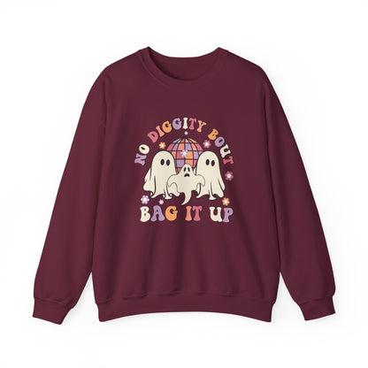 No Diggity Bout To Bag It Up Halloween Sweatshirt Retro Halloween Sweater Retro Halloween Apparel Groovy Spooky Season Crewneck Cute Ghosts