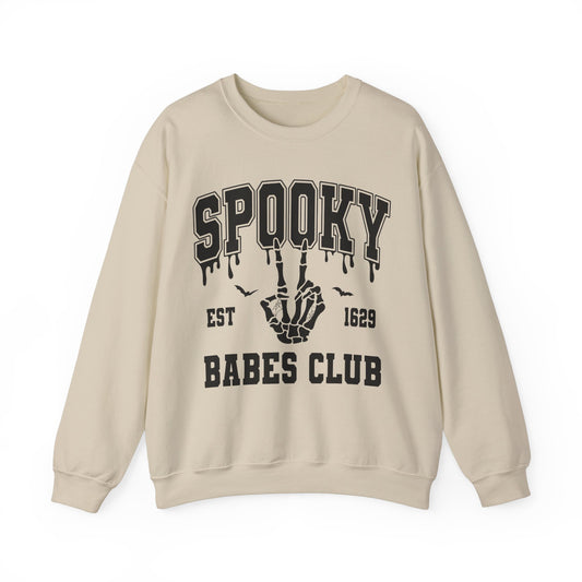 Spooky Babes Club Halloween Sweatshirt Est 1629 Cute Halloween Crewneck Fall Sweater Cool Halloween Apparel Skeleton Hand Unique Women Gift