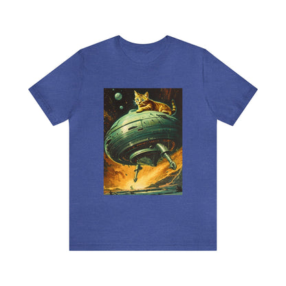 Funny Spaceship Cat UFO Shirts Cat Lover Tee Weird Cool Gift Retro Vintage Graphic UAP tshirt Galaxy Cat Unisex T-Shirt Unique Flying Saucer