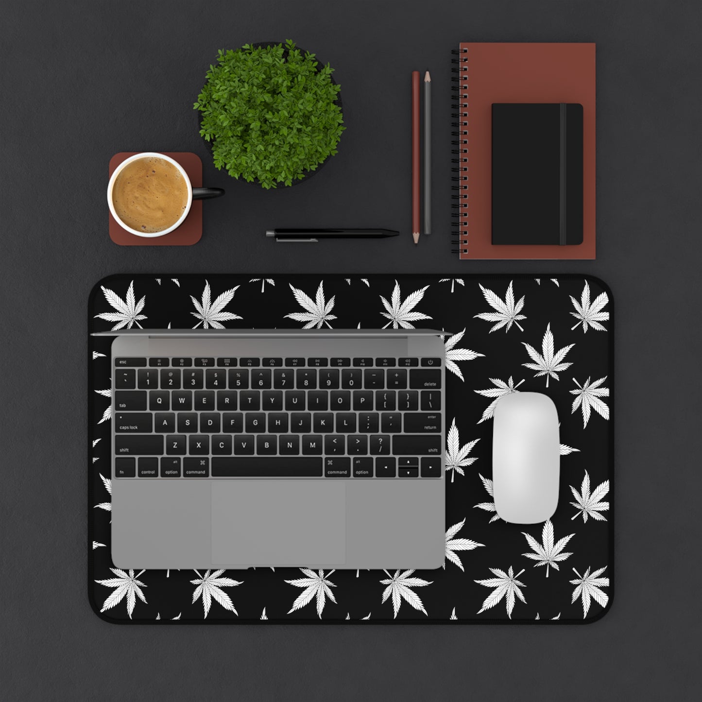 Cannabis Gaming Desk Mat Black White Office Desk Accessory Marijuana Mouse Pad Pot Leaves Desk Pad Weed Large Mousepad XL Unique Gift Men