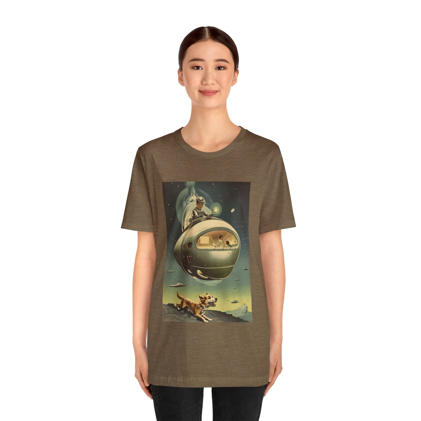 Funny Spaceship Dog UFO Shirts Unique Flying Saucer Weird Cool Gift Retro Vintage Graphic UAP tshirt Galaxy Dog Unisex T-Shirt Dog Lover Tee