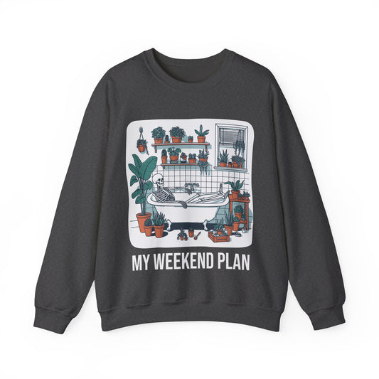 My Weekend Plan Sweatshirt Funny Halloween Sweater Skeleton Plant Lover Bathroom Sweater Funny Plant Skeleton Pullover Sweater Gardener Gift