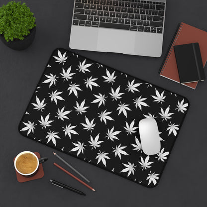 Cannabis Gaming Desk Mat Black White Office Desk Accessory Marijuana Mouse Pad Pot Leaves Desk Pad Weed Large Mousepad XL Unique Gift Men