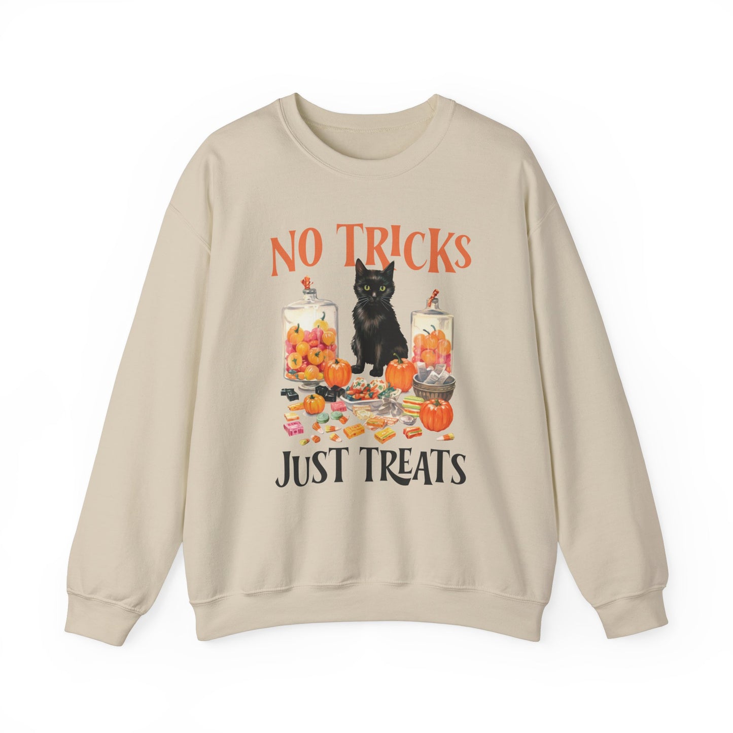 No Tricks Just Treats Sweatshirt Vintage 1950s Halloween Sweater Halloween Party Sweatshirt Retro Halloween Fall Sweater Funny Cat Lover