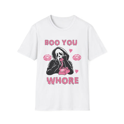 Boo You Whore Unisex T-shirt Funny Halloween T-shirt Spooky Season TShirt Horror Movie Halloween Outfit Ghostface Valentine T-Shirt Gift 2