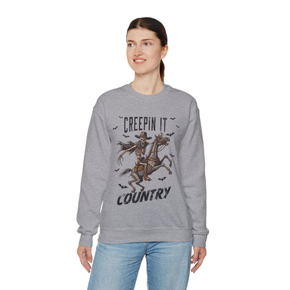 Creepin It Country Sweatshirt Western Rodeo Skeleton Halloween Sweater Spooky Costume Pullover Sweater Western Halloween Spooky Season Gift2