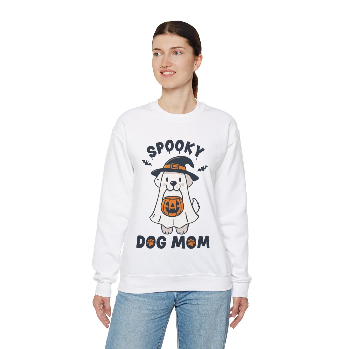 Spooky Dog Mom Sweatshirt Halloween Ghost Dog Sweater Women Dog Lover Pullover Cute Dog Mom Gift Trick or Treat Dog Mom Halloween Sweatshirt