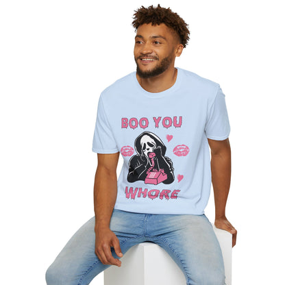 Boo You Whore Unisex T-shirt Funny Halloween T-shirt Spooky Season Tee Shirt Horror Movie Halloween Outfit Ghostface Valentine T-Shirt Gift