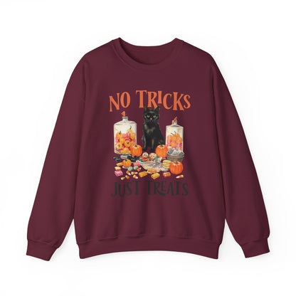 No Tricks Just Treats Sweatshirt Vintage 1950s Halloween Sweater Halloween Party Sweatshirt Retro Halloween Fall Sweater Funny Cat Lover