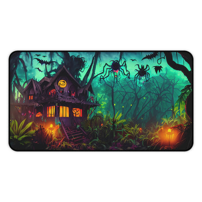 Retro Halloween Desk Mat Haunted House Office Desk Accessory Whimsigoth Mouse Pad Spooky Bats Desk Pad XL Creepy Spiders Gaming Mousepad