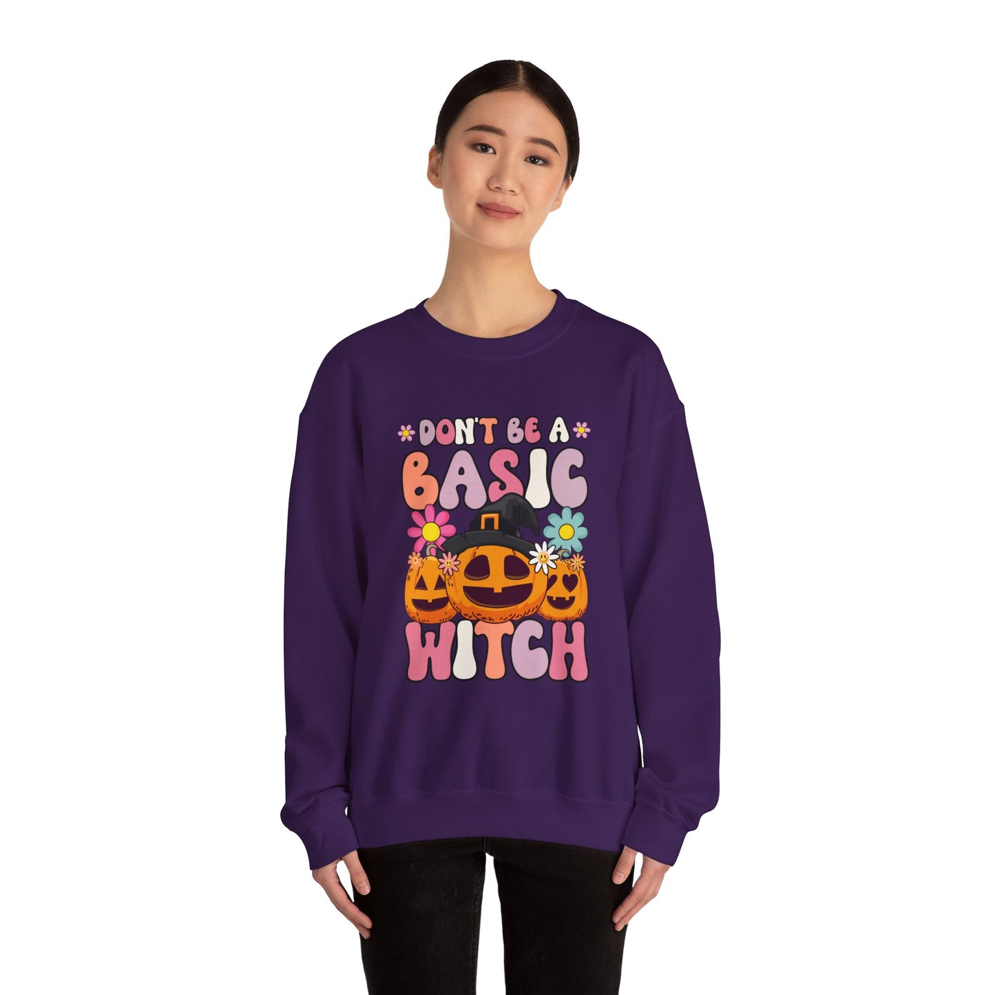 Don't Be a Basic Witch Sweatshit Retro Halloween Sweater Witch Halloween Groovy Sweat Spooky Season Apparel Crewneck Halloween Women Gift